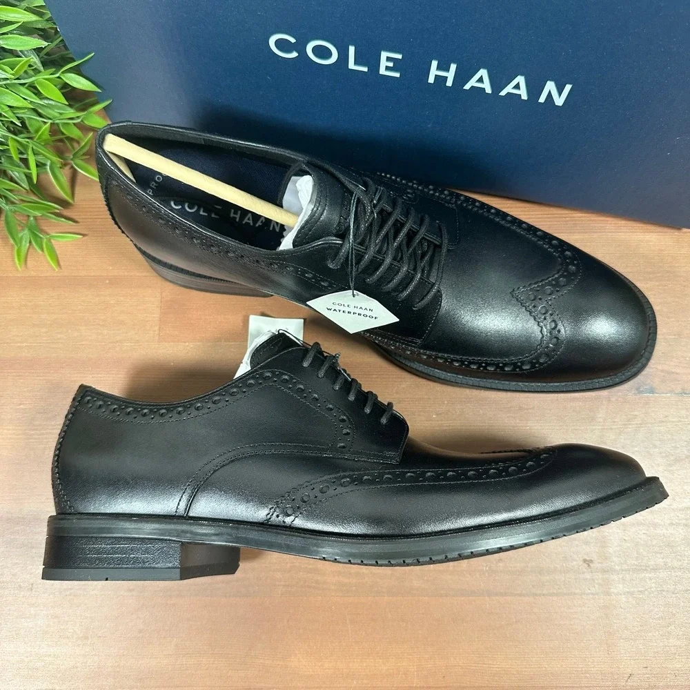 Cole Haan Men's Modern Essentials Wingtip Oxford Shoes Black Size 10